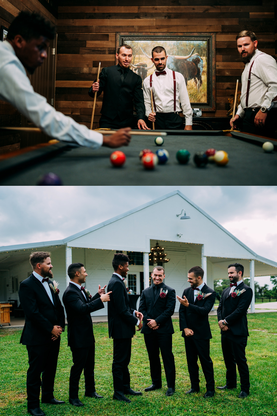 Groom hanging out with groomsmen before the wedding at Ever After Farms Ranch